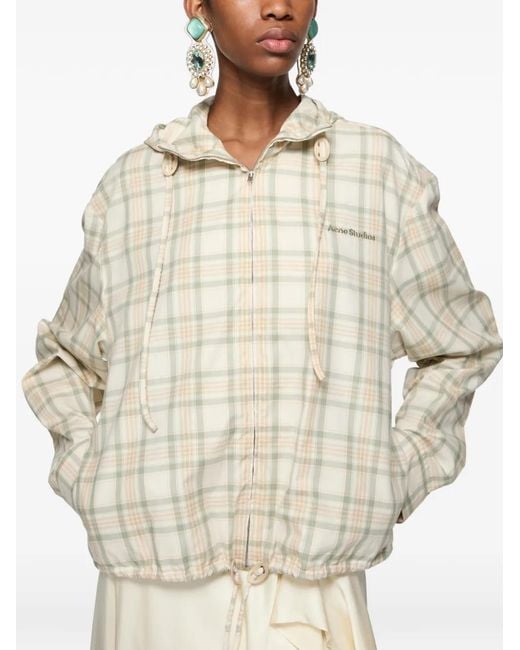 Acne White Plaid Hooded Jacket