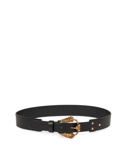 Etro White Leather Belt With Animal Buckle