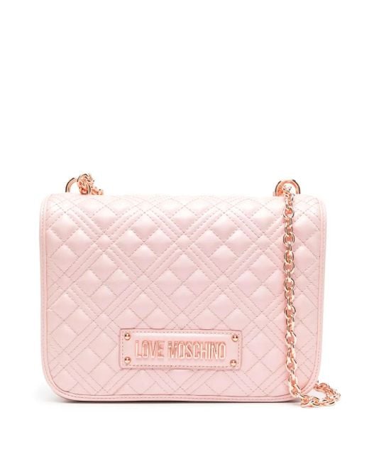 Love Moschino Pink Gesteppte Schultertasche Mit Logo-Schild
