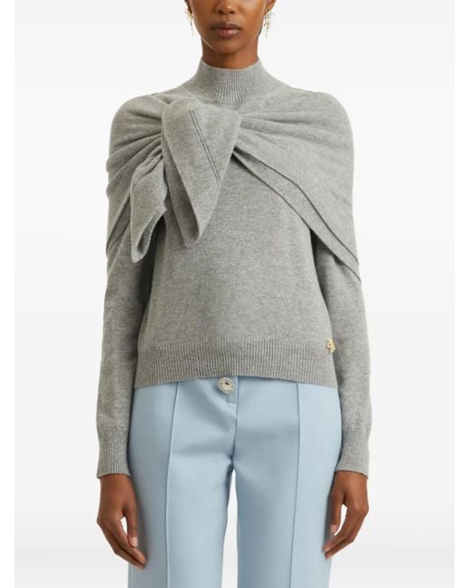 Oscar de la Renta Gray Knot-Detail Mock-Neck Sweater