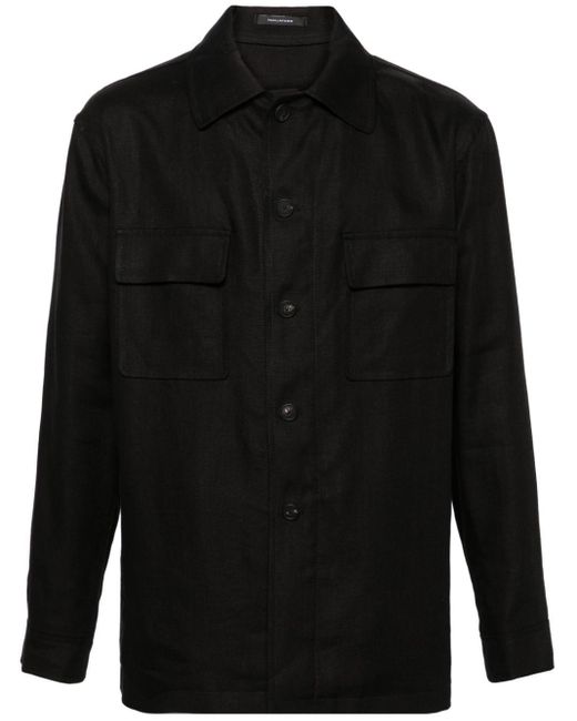 Tagliatore Black Button-up Twill Overshirt for men
