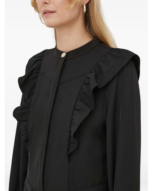 Bruuns Bazaar Black Ruffle-Detail Belted Midi Dress