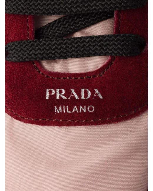 Prada Red Suede-Panel Lace-Up Sneakers