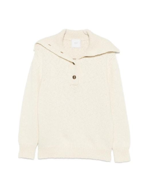 Malo White Button-Up Sailor-Collar Knit