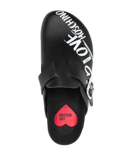Love Moschino Black Logo-print Leather Mules