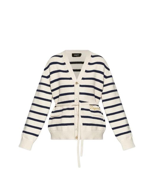 DSquared² White Cardigan À Rayures