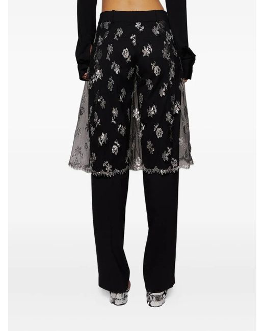Christopher Esber Black Floral-Lace Trousers