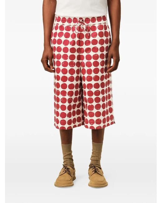 AMI Red Cotton Elasticated Large Bermuda Shorts for men