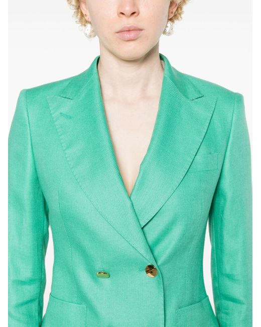 Tagliatore Green Linen Double-breasted Suit