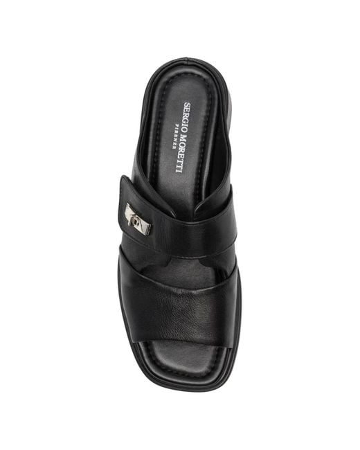 SERGIO MORETTI FIRENZE Black Turn-Lock Leather Sandals