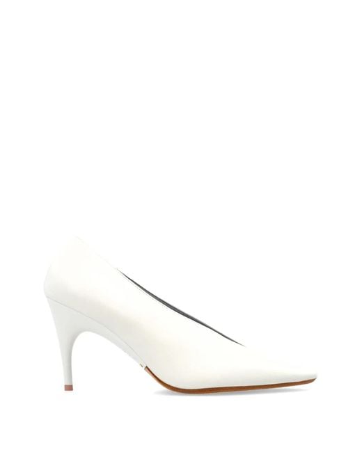 Balenciaga White Duchesse Pointed-Toe V-Shape Pumps
