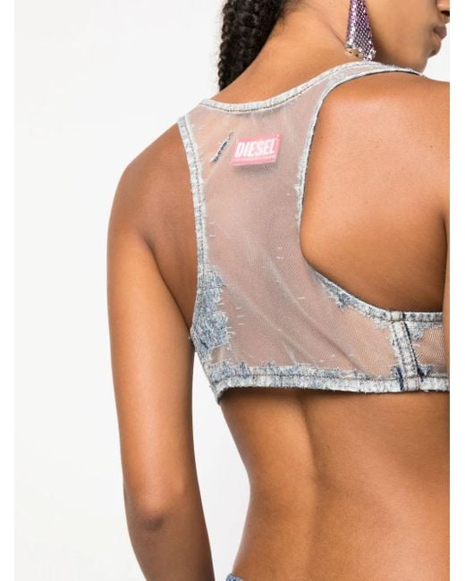 DIESEL Gray Denim-Patchwork Mesh Top