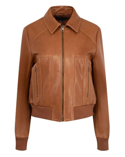 Nili Lotan Sue レザーボンバージャケット Brown