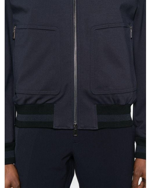 Canali Blue High-neck Bomber Jacket for men