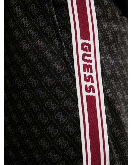 Guess Black Monogram-Print Side-Stripe Shorts for men