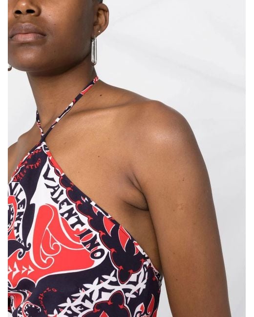 Valentino Garavani Red Archive Manifesto Bandana Print Silk Jumpsuit