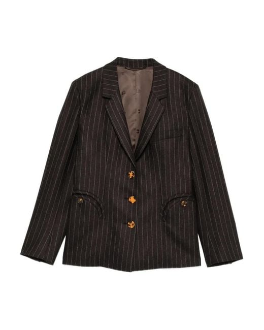 Blazé Milano Black Lady Maud Pinstripe Button-Detail Blazer