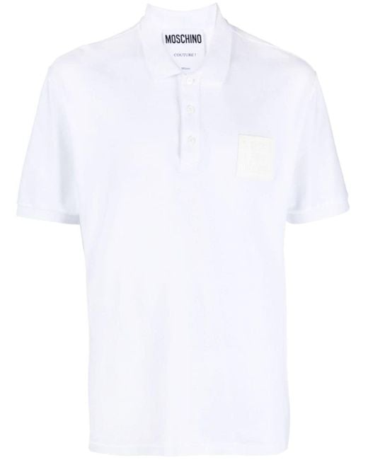 Moschino White Logo-patch Cotton Polo Shirt for men