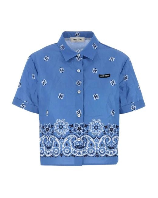 Miu Miu Blue Bandana-print shortsleeved shirt