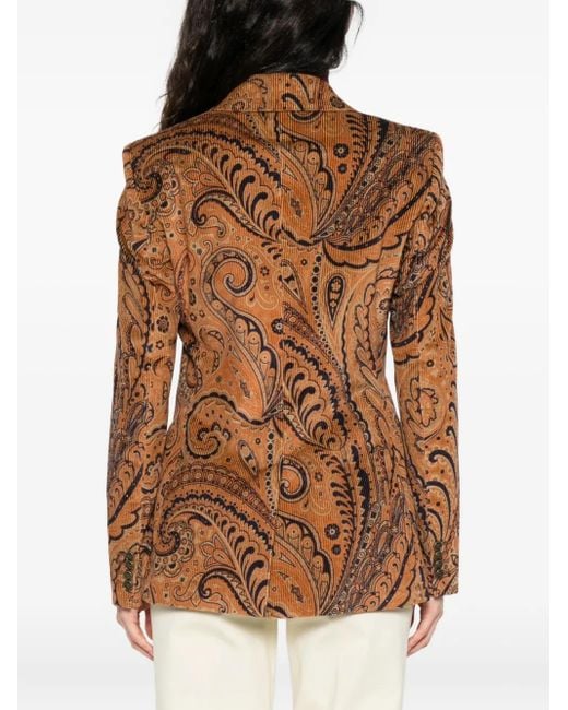 Etro Brown Paisley-Print Double-Breasted Blazer