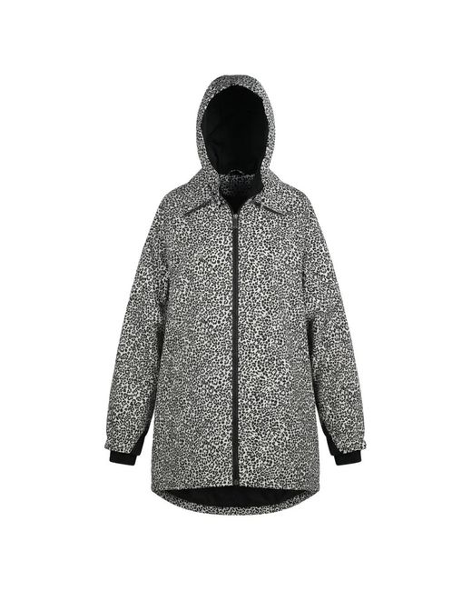 Valentino Garavani Gray Hooded Leopard-Print Zip-Up Coat