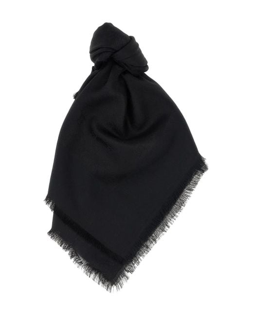 Gucci Black Gg-Jacquard Frayed Scarf