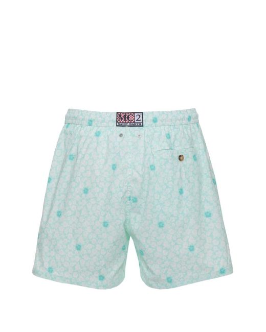 Mc2 Saint Barth Blue Floral-Print Drawstring Swim Shorts for men