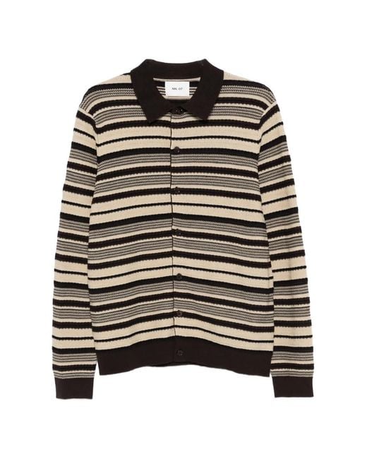 NN07 Black Nolan Ls Polo 60016 Striped-Detail Cardigan for men