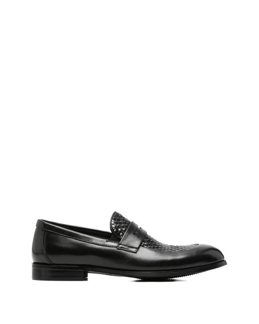 Alberto Gozzi Black Woven-Panel Penny Loafers for men