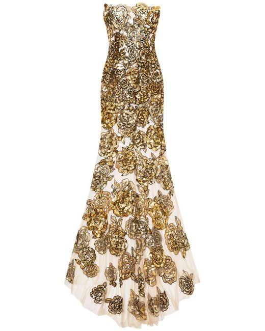 Oscar de la Renta Metallic Rosette Embroidered Gown