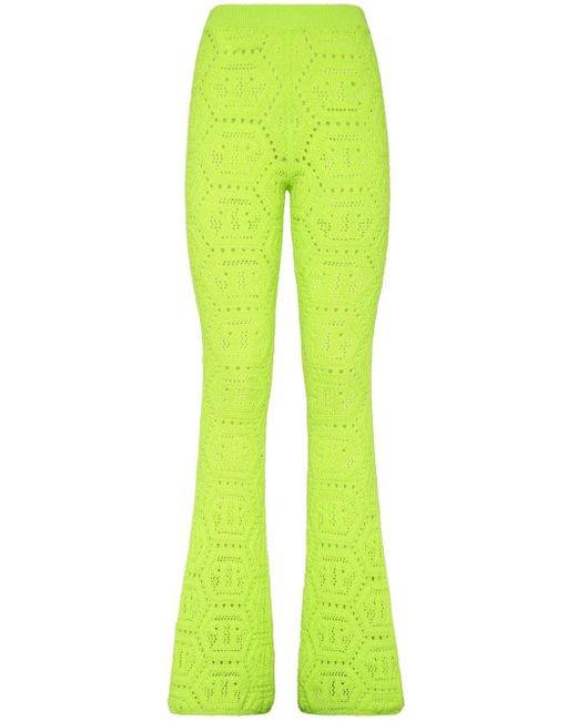 Philipp Plein Green Patterned-knit Flared Trousers