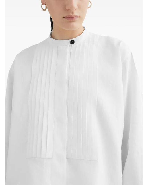 Jil Sander White Relaxed-Fit Linen Top With High Neckline