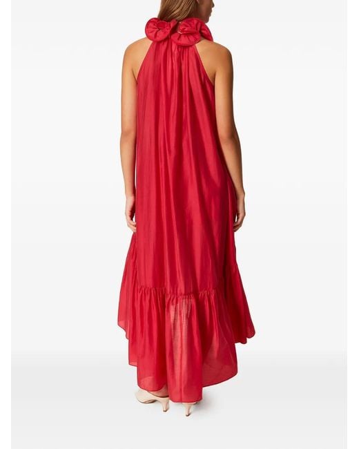 Twinset Red Long Voile Dress With Ruffles