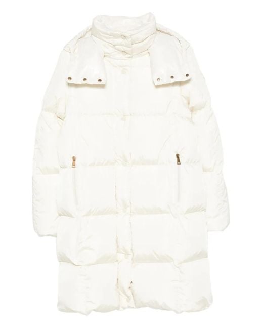 Moncler Gewatteerde Jas Met Enkele Rij Knopen En Capuchon in het White