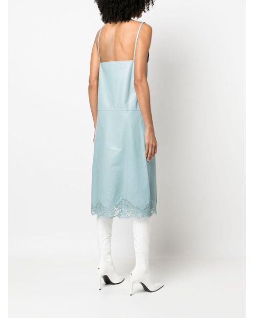 Gucci Blue Lace Trim Leather Slip Dress