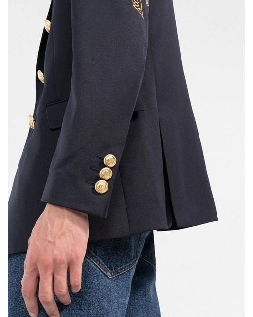 Palm Angels Blue Palm Tree Double Breasted Blazer Navy for men