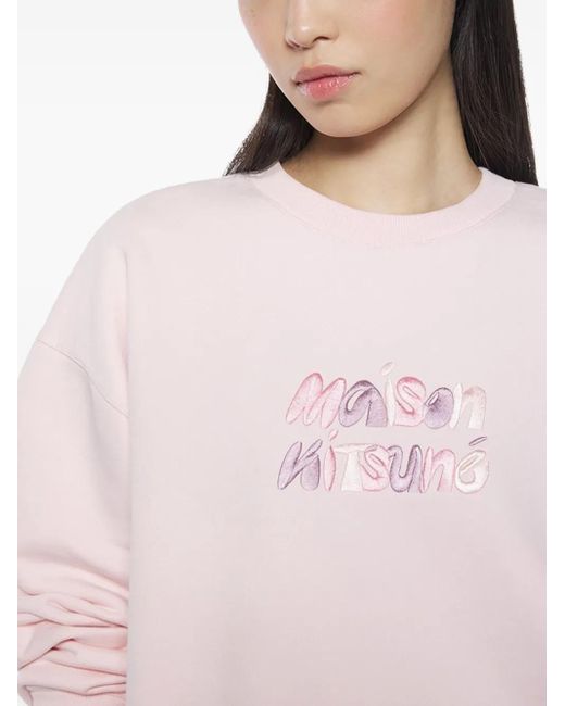 Maison Kitsuné Pink Embroidered-Logo Sweatshirt