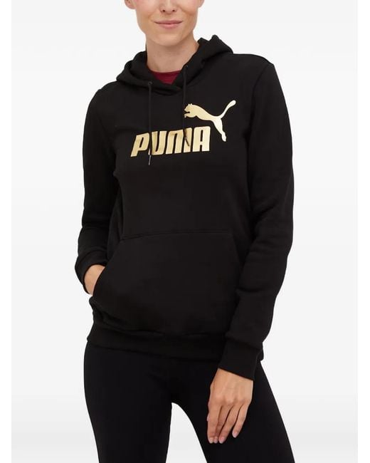 PUMA Black Logo-Print Drawstring Hoodie