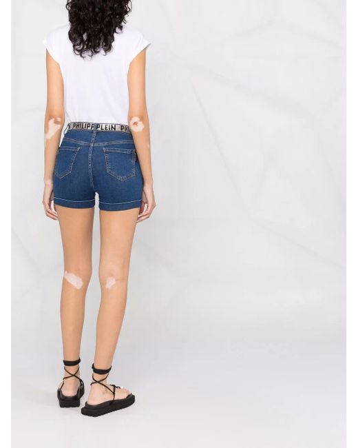 Philipp Plein Blue Logo-Embellished Denim Shorts