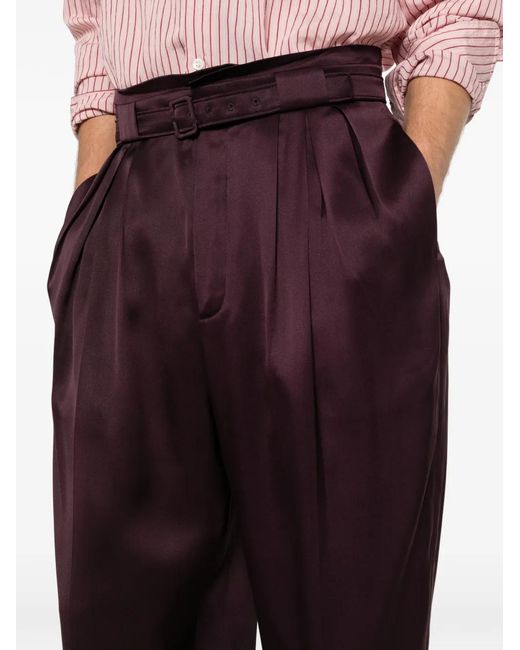 Saint Laurent Purple Pleated Belted Trousers for men
