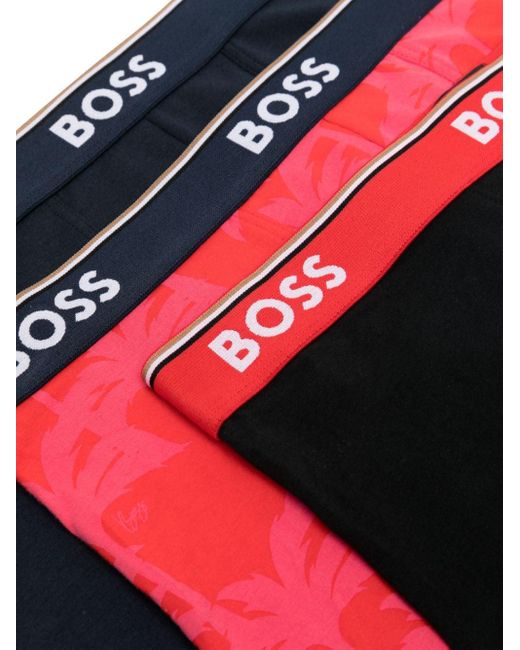 Set 3 boxer con banda logo di Boss in Red da Uomo