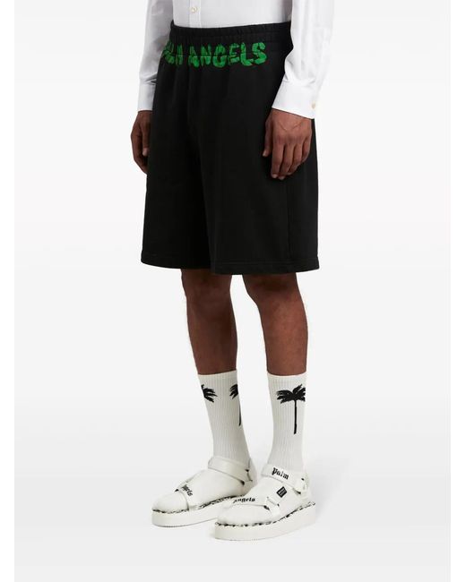 Palm Angels Black Logo-print Cotton Track Shorts for men