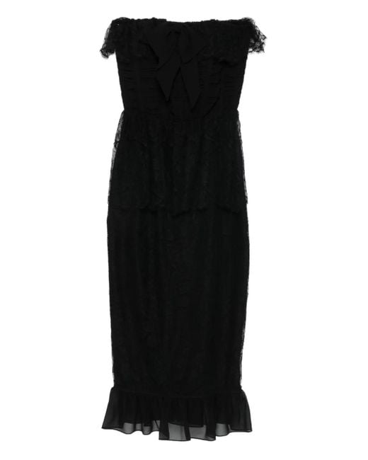 Alessandra Rich リボンレース ラッフルワンピース Black