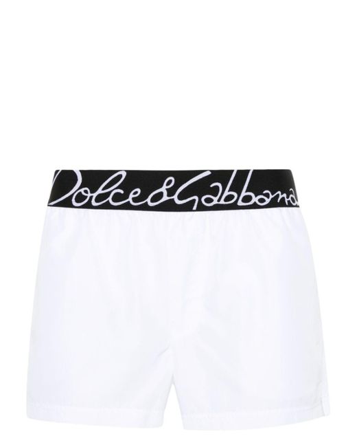 Dolce & Gabbana White Logo-waistband Swim Shorts for men