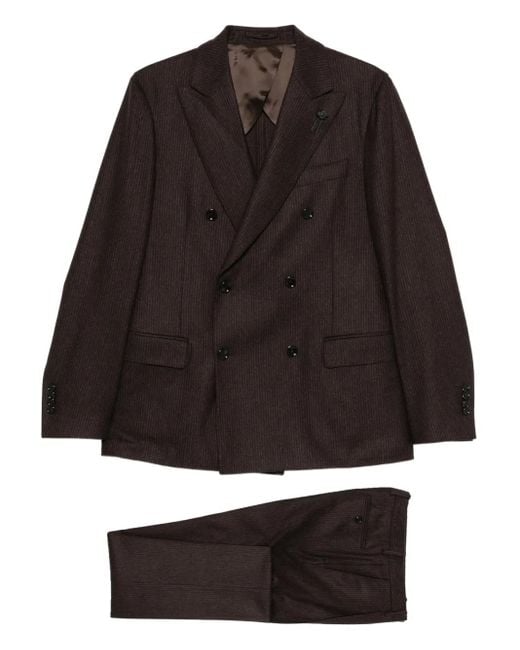 Lardini Black Pinstripe Double-Breasted Suit for men