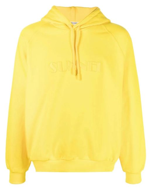 Sunnei Yellow Logo Drawstring Hoodie for men