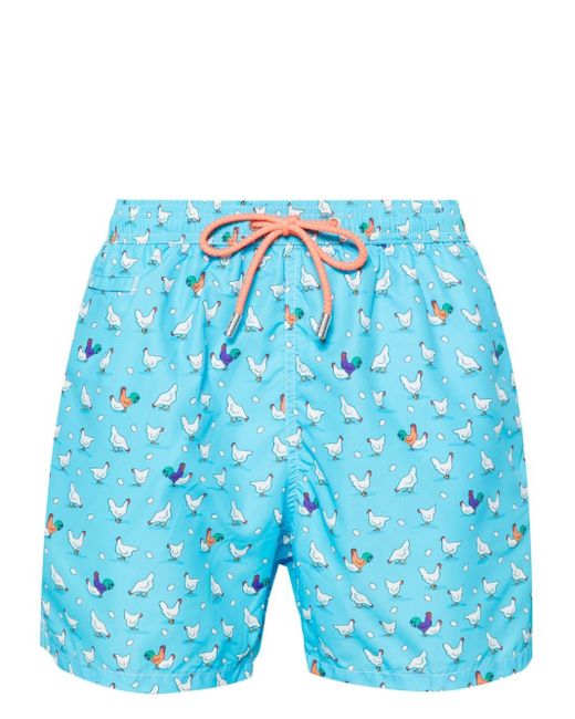 Mc2 Saint Barth Blue Chicken-print Swim Shorts for men