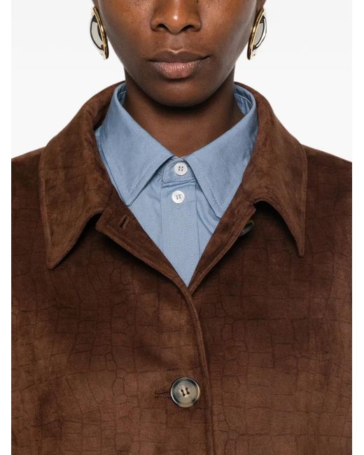 Marina Rinaldi Brown Crocodile-Effect Button-Down Jacket