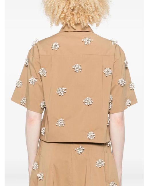 Jonathan Simkhai Natural Embellished Short-Sleeve Shirt