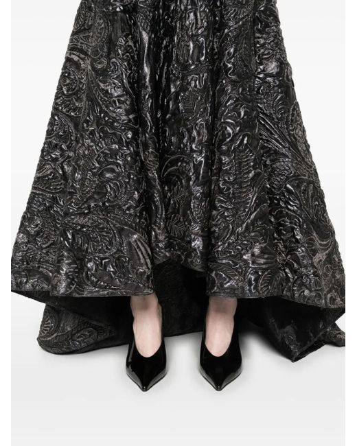 Gemy Maalouf Black High-Low Floral-Embossed Skirt